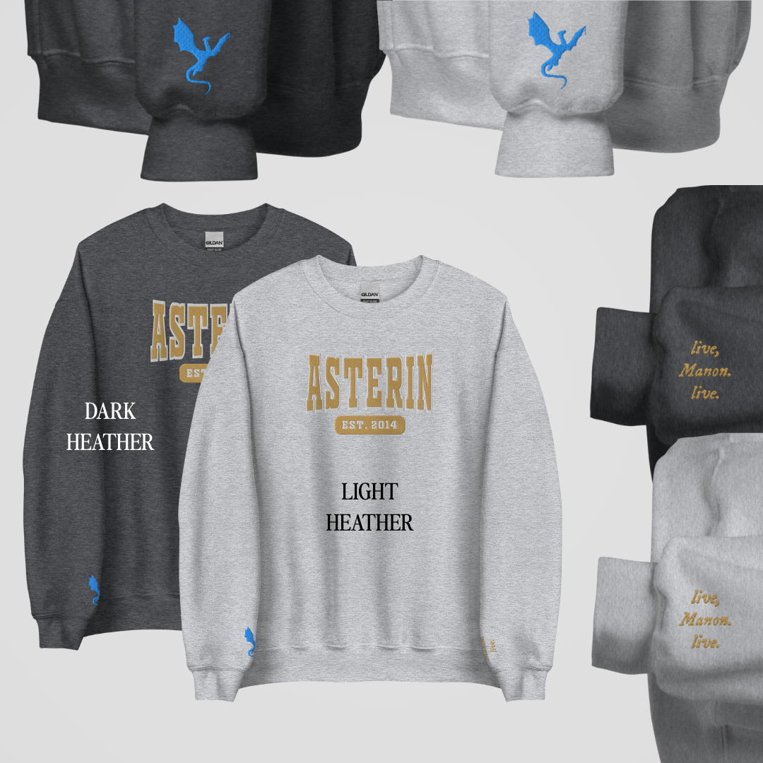 THRONE OF GLASS COLLEGIATE EMBROIDERED CREWNECKS *ASTERIN BLACKBEAK EDITION