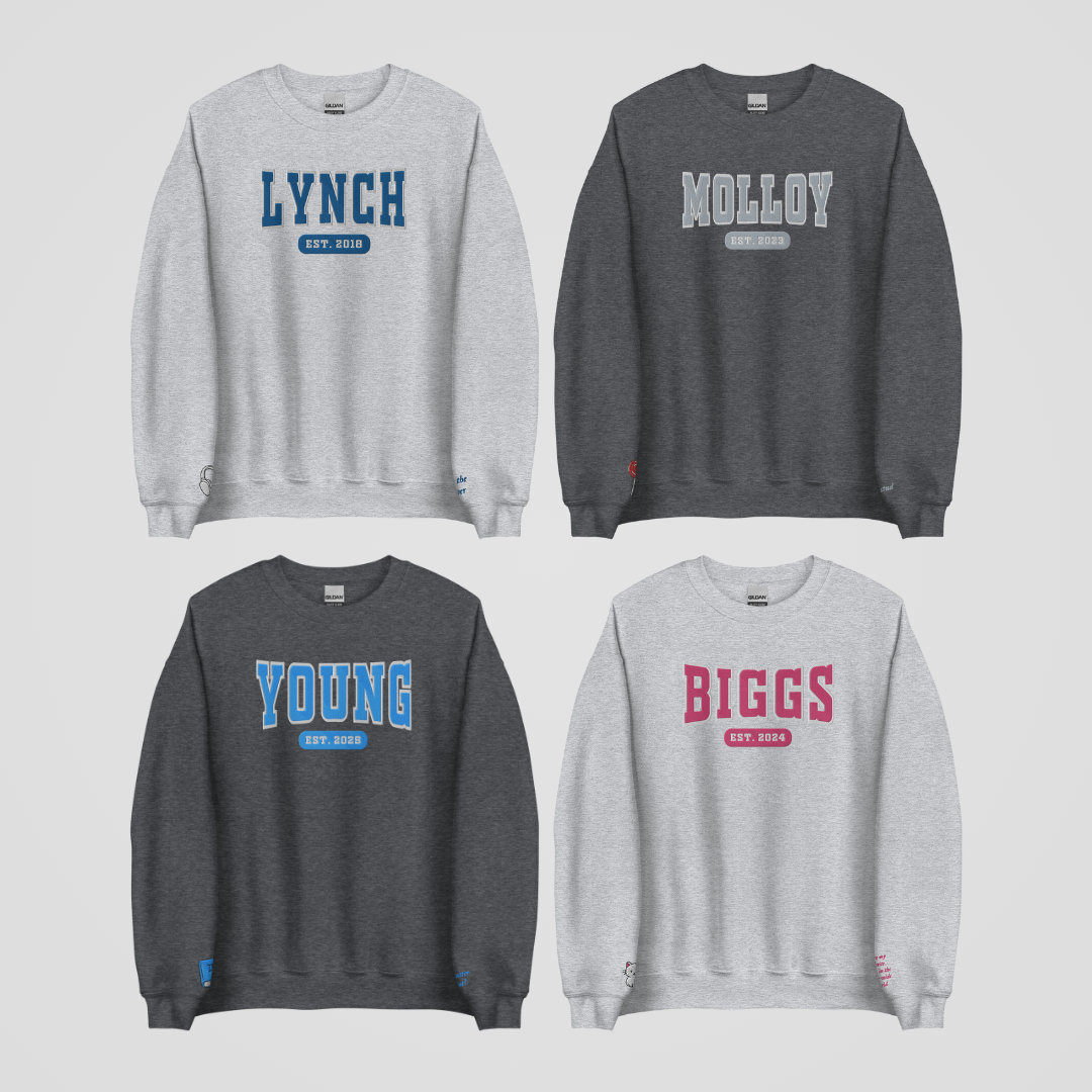 COLLEGIATE EMBROIDERED CREWNECKS *GIRLS OF TOMMEN EDITION