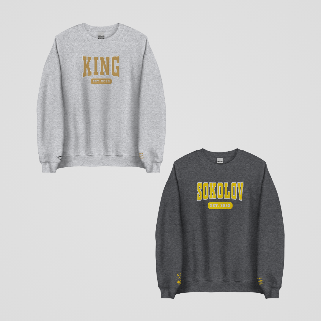 LEGACY OF GODS COLLEGIATE EMBROIDERED CREWNECKS *NIKOLAI x BRANDON EDITION