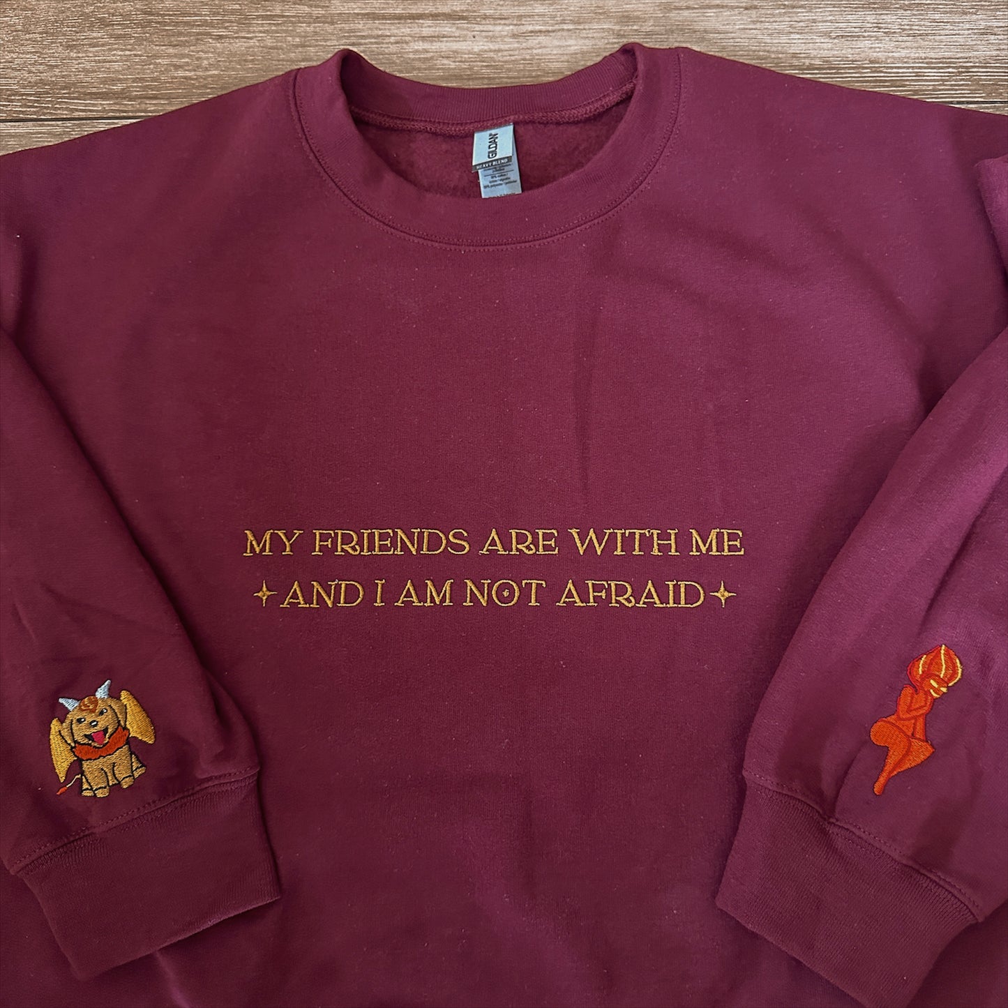 MY FRIENDS ARE WITH ME EMBROIDERED CREWNECK