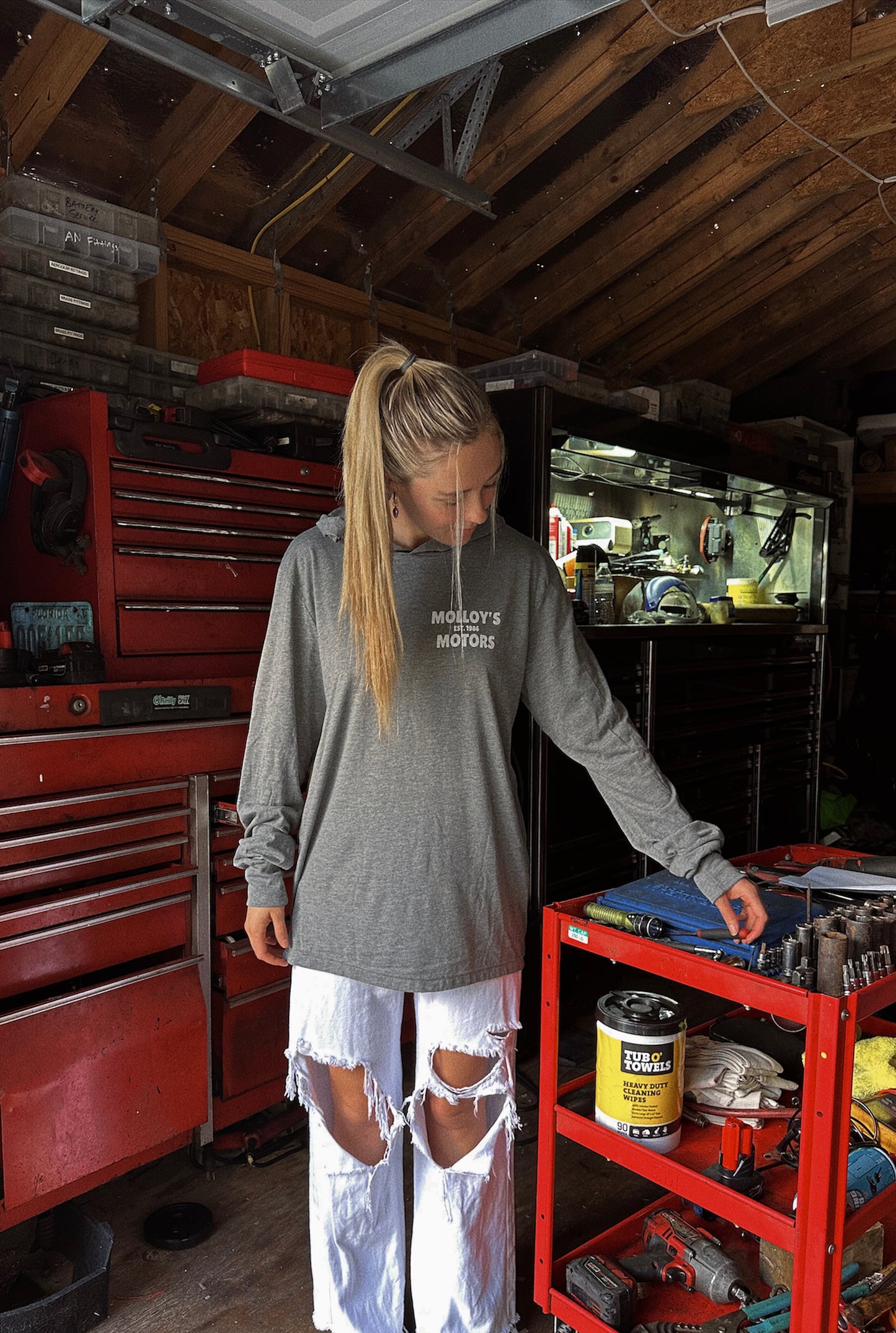 MOLLOY'S MOTORS HOODIE LONG-SLEEVE TEE