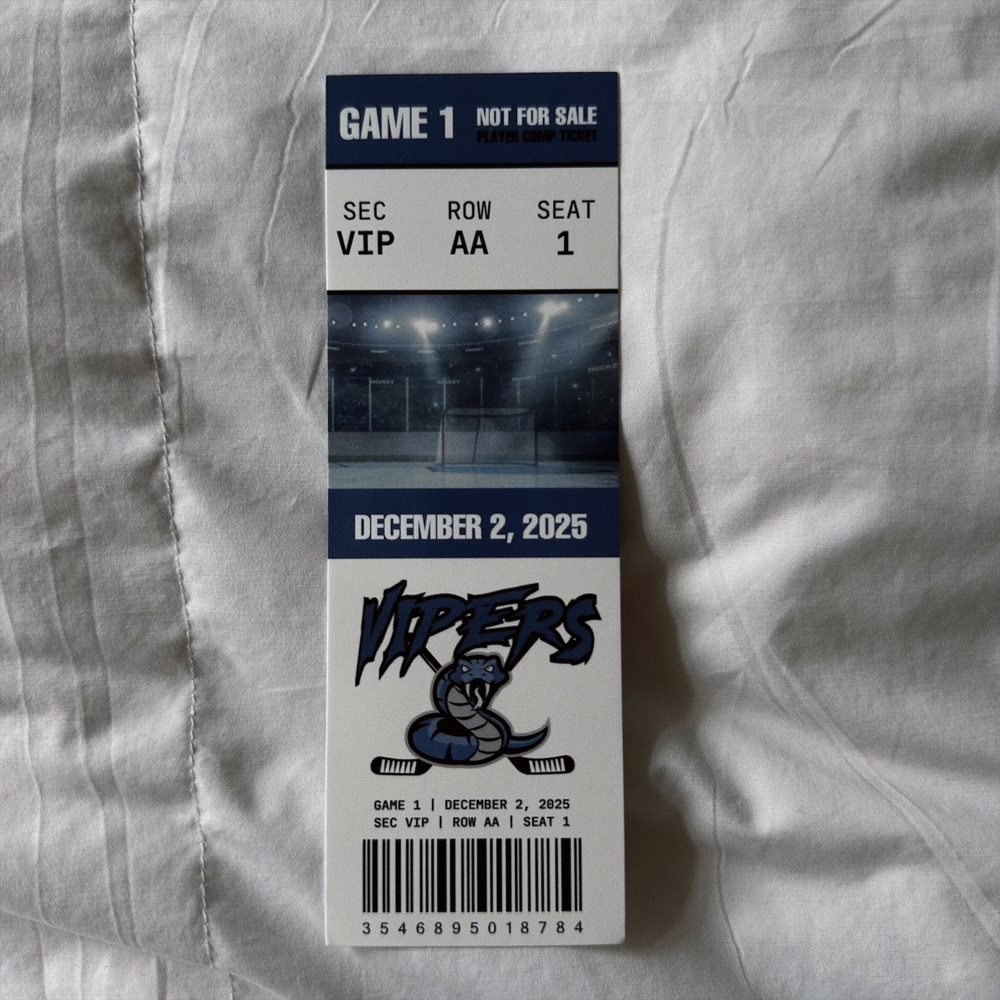 THE VIPERS HOCKEY TICKET BOOKMARK