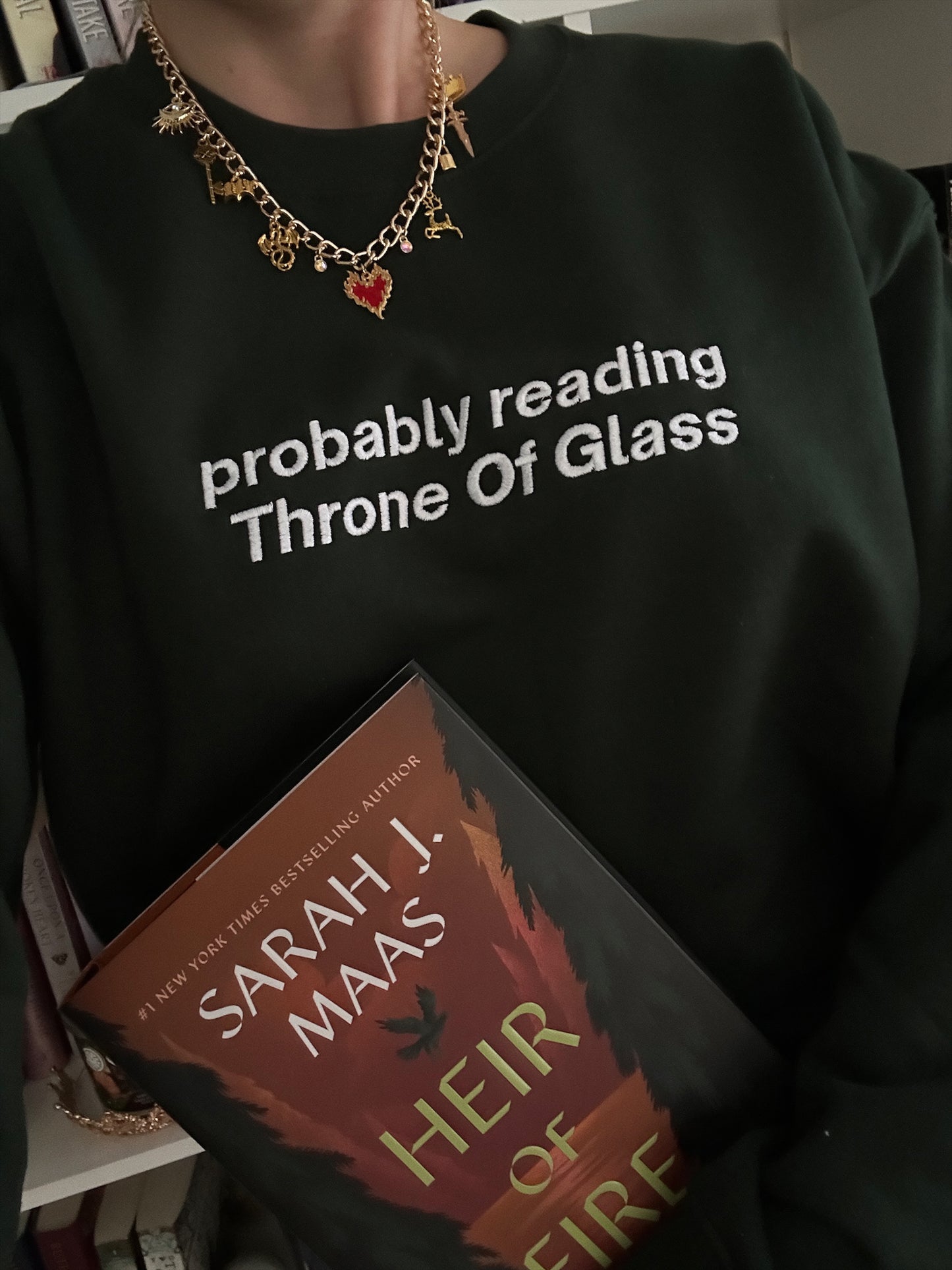 PROBABLY READING THRONE OF GLASS EMBROIDERED CREWNECK
