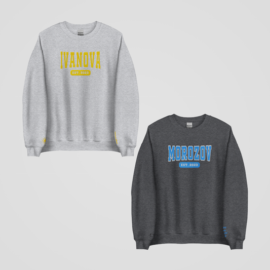 BRATVA COLLEGIATE EMBROIDERED CREWNECKS *KIRILL x SASHA EDITION
