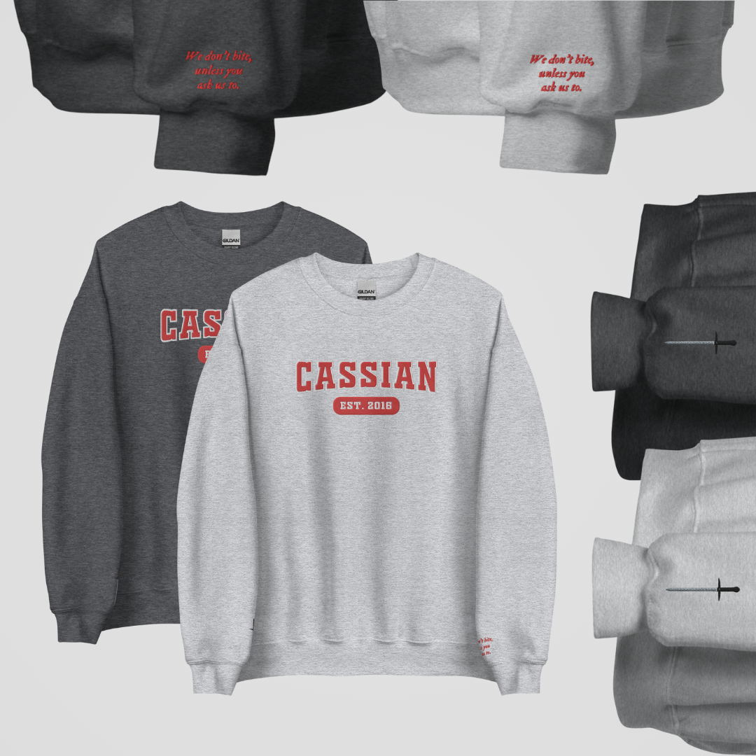 SJM COLLEGIATE EMBROIDERED CREWNECK *ACOTAR BOOK BOYFRIEND EDITION