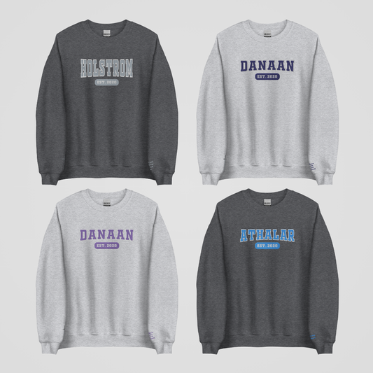 SJM COLLEGIATE EMBROIDERED CREWNECK *CRESCENT CITY BOOK BOYFRIEND EDITION