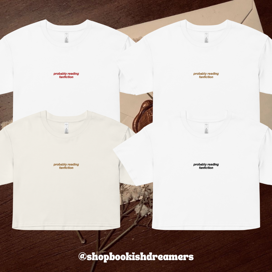 PROBABLY READING FANFICTION EMBROIDERED CROP TEE