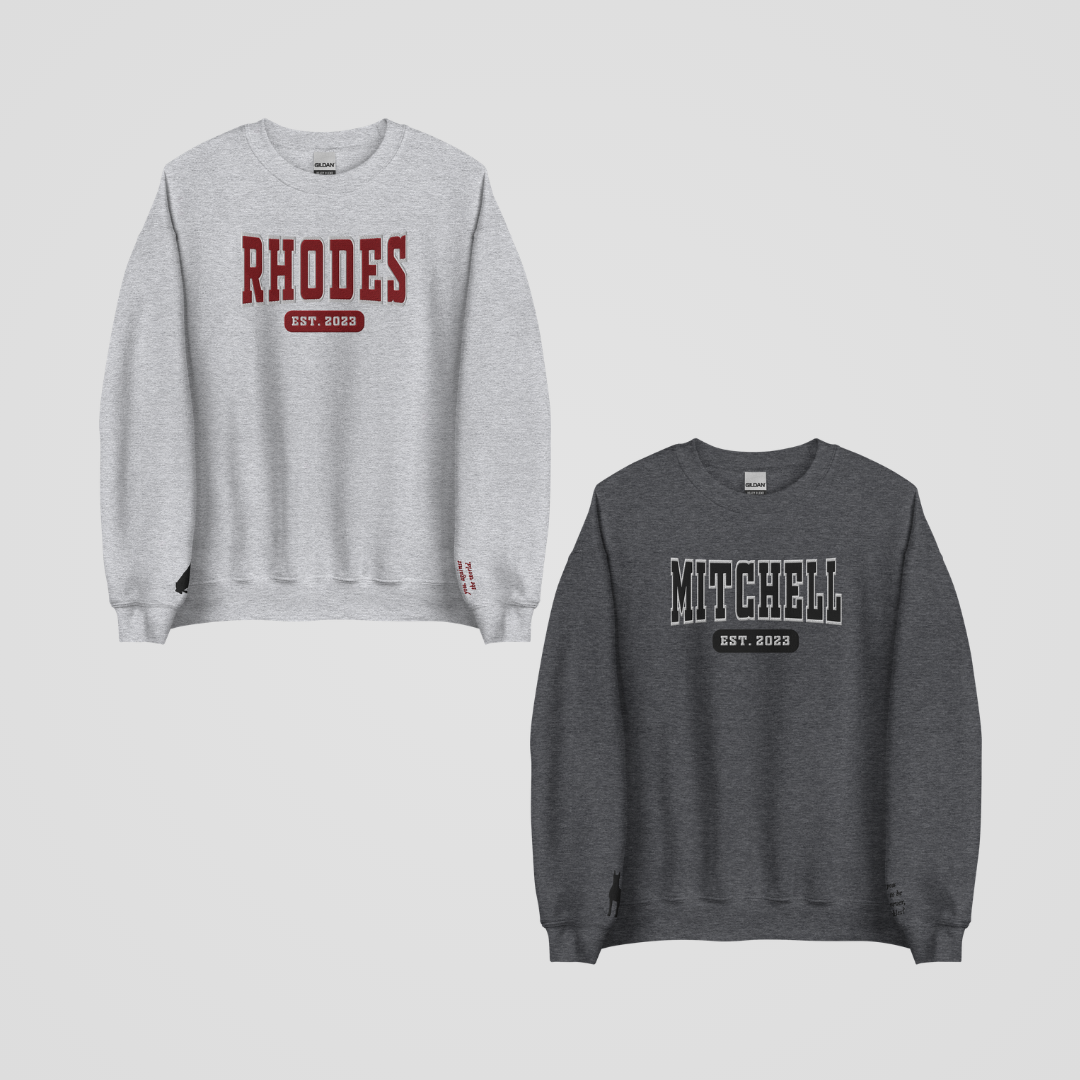 EDGE OF DARKNESS COLLEGIATE EMBROIDERED CREWNECKS *KADE x STACEY EDITION