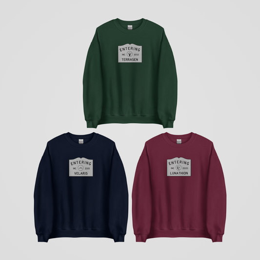 ENTERING SJM WORLDS EMBROIDERED CREWNECKS