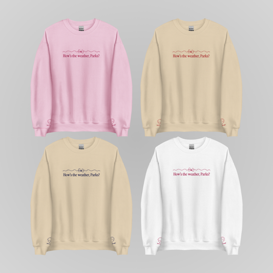 HOW'S THE WEATHER EMBROIDERED CREWNECK
