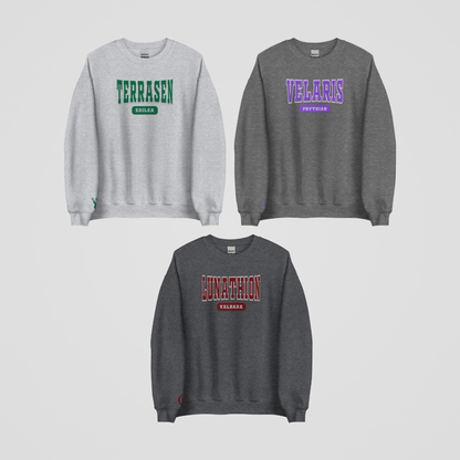 SARAH J. MAAS COLLEGIATE EMBROIDERED CREWNECKS *TERRASEN x VELARIS x LUNATHION EDITION