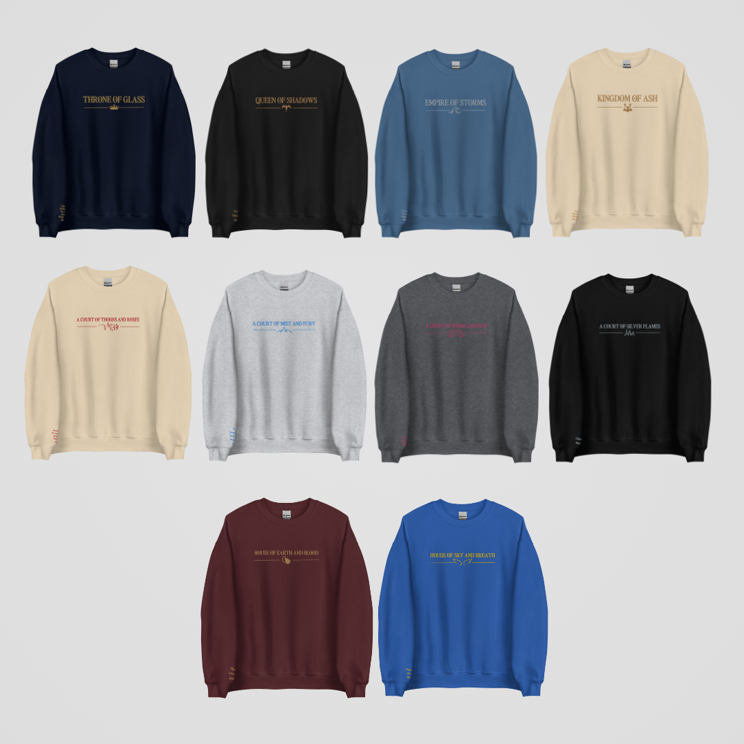 SARAH J MAAS BOOKS EMBROIDERED CREWNECKS