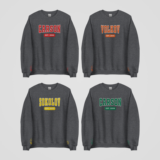 COLLEGIATE EMBROIDERED CREWNECK *HEATHENS x LEGACY OF GODS EDITION