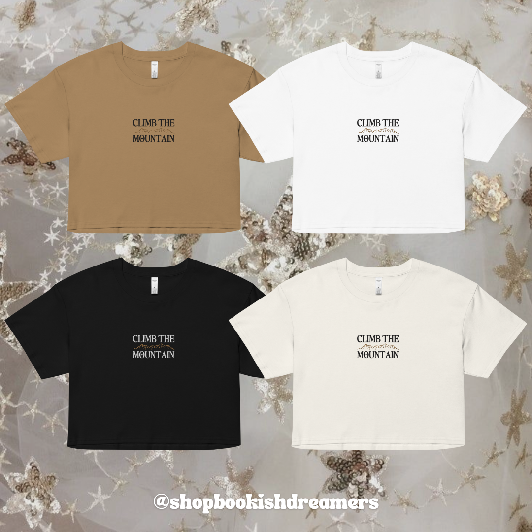 CLIMB THE MOUNTAIN EMBROIDERED CROP TEE