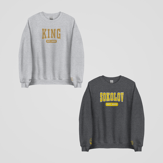 LEGACY OF GODS COLLEGIATE EMBROIDERED CREWNECKS *NIKOLAI x BRANDON EDITION