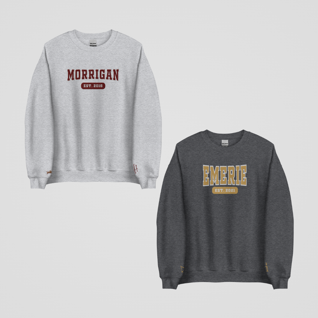 ACOTAR COLLEGIATE EMBROIDERED CREWNECKS *EMERIE x MORRIGAN EDITION