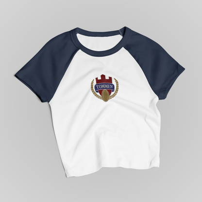 TOMMEN COLLEGE EMBROIDERED RAGLAN BABY TEE