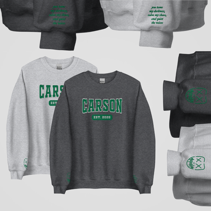 COLLEGIATE EMBROIDERED CREWNECK *HEATHENS x LEGACY OF GODS EDITION