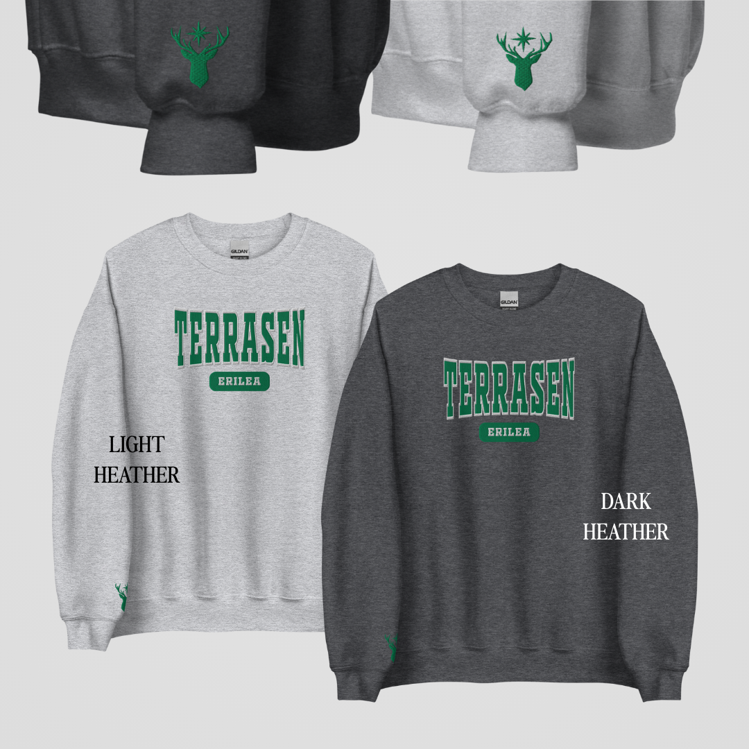 SARAH J. MAAS COLLEGIATE EMBROIDERED CREWNECKS *TERRASEN x VELARIS x LUNATHION EDITION