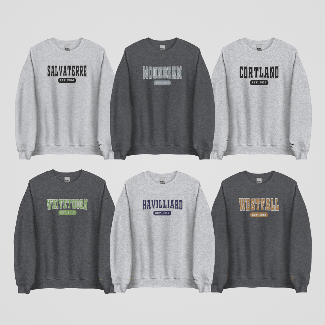 SJM COLLEGIATE EMBROIDERED CREWNECK *TOG BOOK BOYFRIEND EDITION