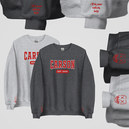 COLLEGIATE EMBROIDERED CREWNECK *HEATHENS x LEGACY OF GODS EDITION