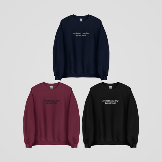 PROBABLY READING SABAA TAHIR EMBROIDERED CREWNECK