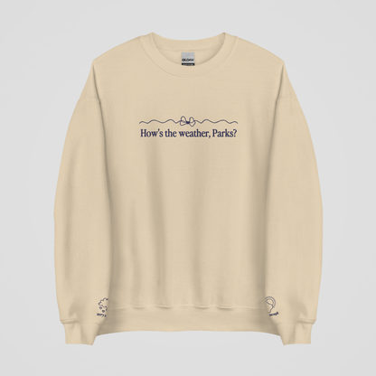 HOW'S THE WEATHER EMBROIDERED CREWNECK