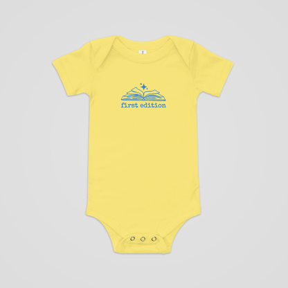 FIRST EDITION EMBROIDERED BABY ONESIE