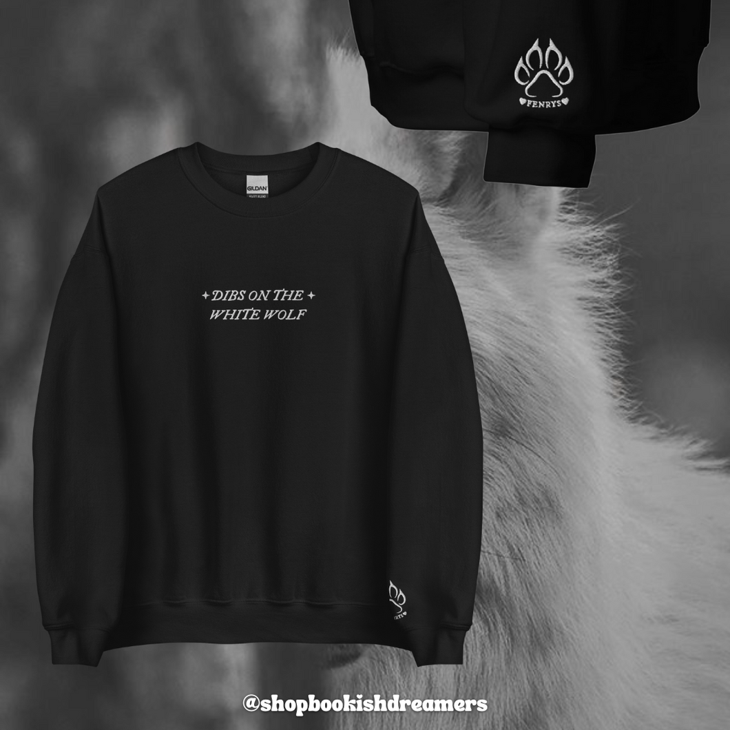 DIBS ON THE WHITE WOLF EMBROIDERED CREWNECK