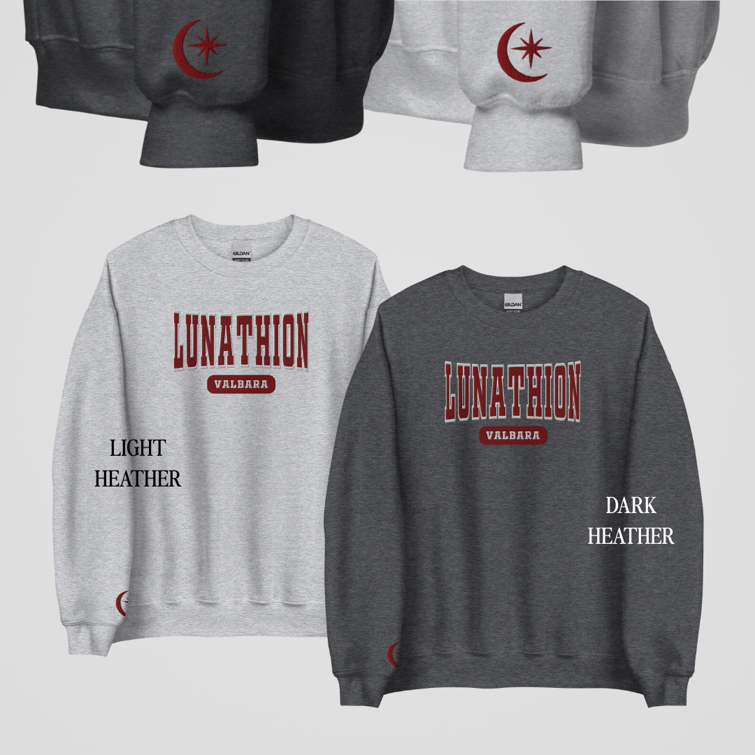 SARAH J. MAAS COLLEGIATE EMBROIDERED CREWNECKS *TERRASEN x VELARIS x LUNATHION EDITION