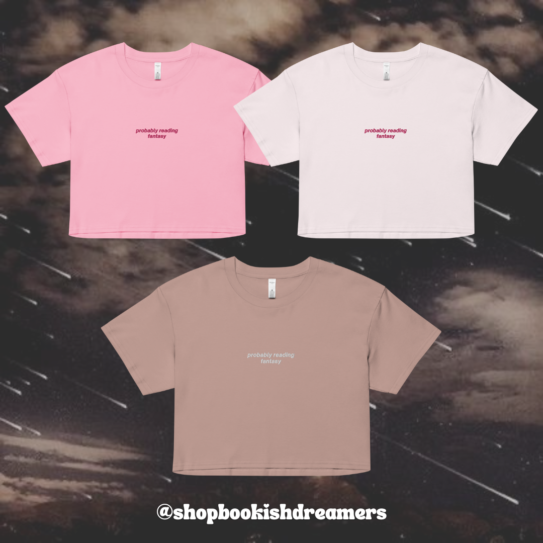 PROBABLY READING FANTASY EMBROIDERED CROP TEE