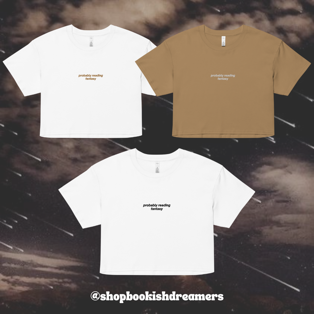 PROBABLY READING FANTASY EMBROIDERED CROP TEE