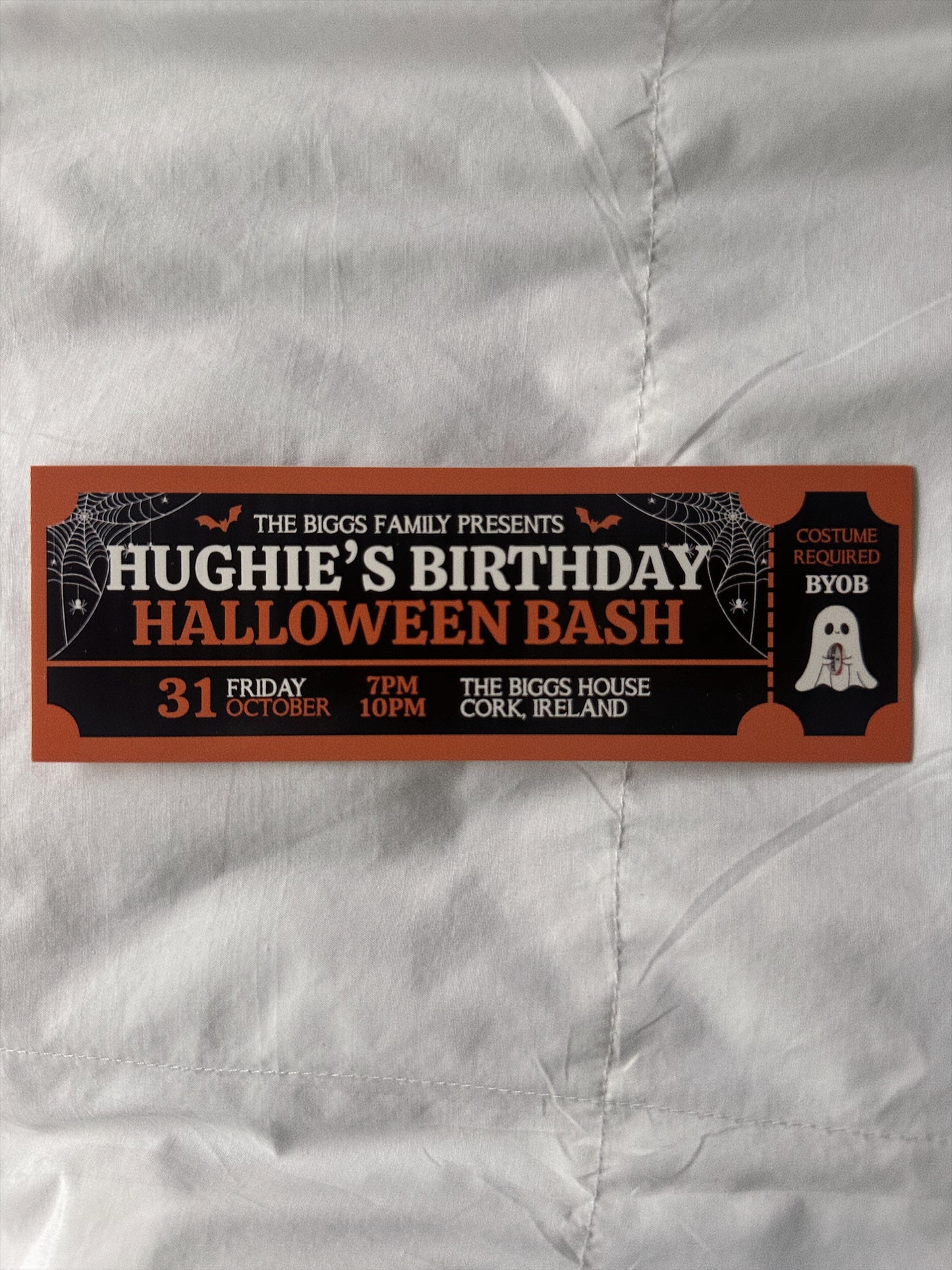 HUGHIE'S HALLOWEEN BIRTHDAY BASH TICKET BOOKMARK