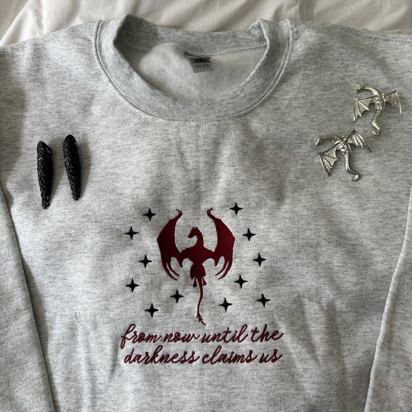 UNTIL THE DARKNESS CLAIMS US EMBROIDERED CREWNECK