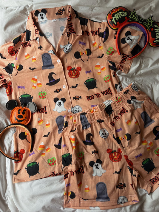 BOO TO YOU HALLOWEEN PAJAMA SHORTS SET