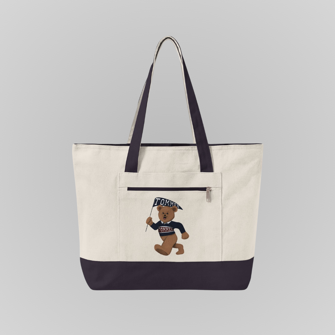 TOMMEN BEAR CANVAS ZIPPERED TOTE BAG
