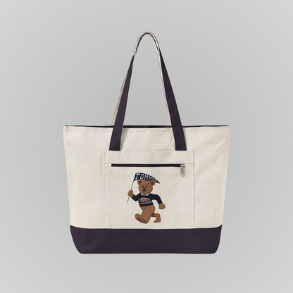 TOMMEN BEAR CANVAS ZIPPERED TOTE BAG