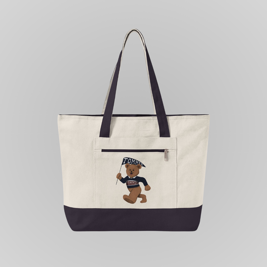 TOMMEN BEAR CANVAS ZIPPERED TOTE BAG