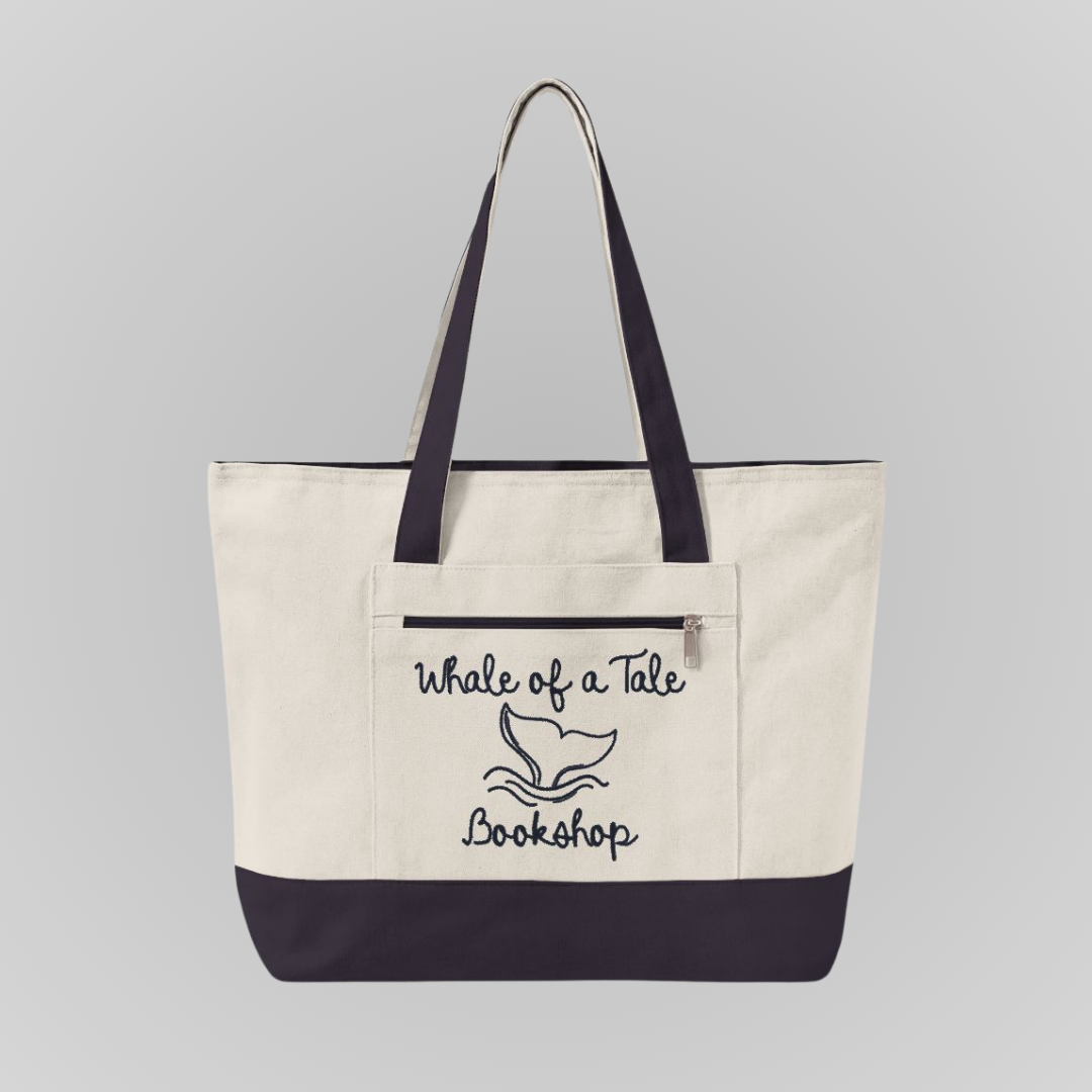 WHALE OF A TALE CANVAS ZIPPERED TOTE BAG