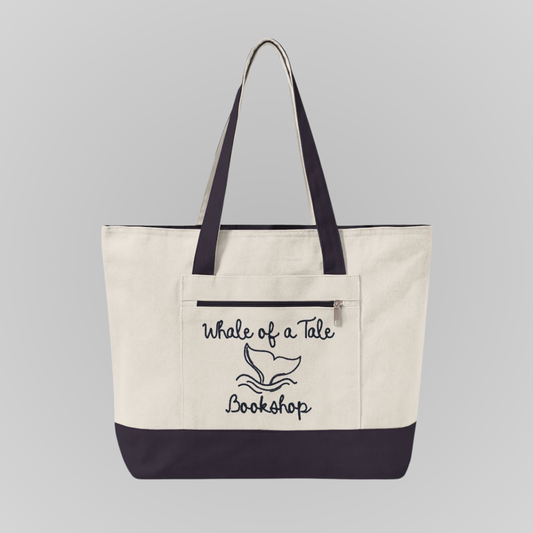 WHALE OF A TALE CANVAS ZIPPERED TOTE BAG
